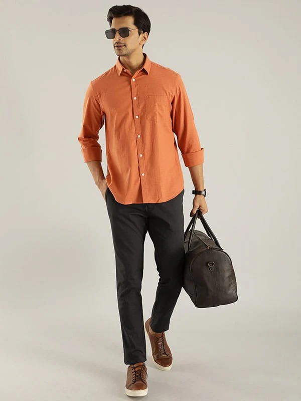 Indian Terrain Men Solid Orange Shirt
